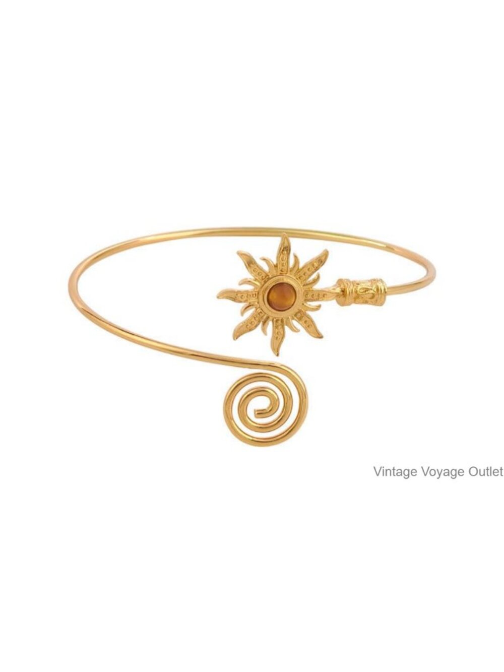 Gold Arm Cuff Turquoise Yellow Stone Open Adjustable Upper Arm Bangle Coil